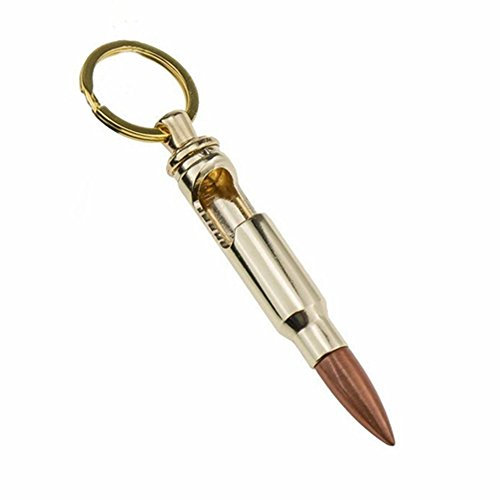 VEY14 Metal Bullet Keychain Key Chain Ring Bottle Opener for Men (Gold), Gold