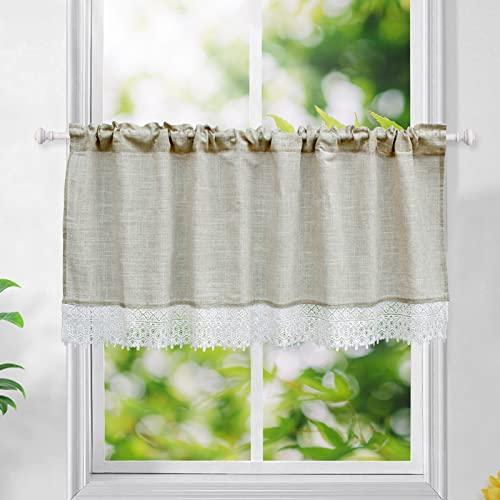 choicehot Kurzgardinen Landhausstil Scheibengardine Leinen Bistrogardine - 45 cm Hoch Gardinen für Küche Häkelgardinen Privatsphäre Vintage Fenstervorhang für Wohnzimmer Landhaus 45x120cm 1 Stück