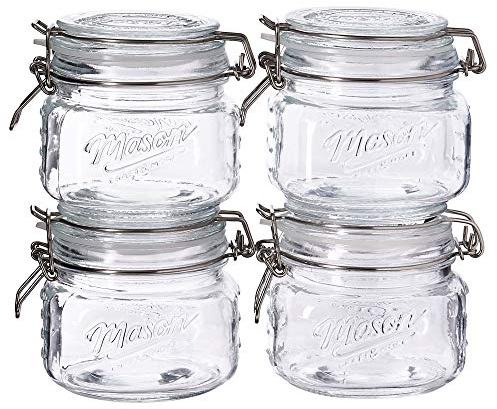 Mason Craft & More Luftdichte Aufbewahrung von Lebensmitteln, transparentes Glas, 0,5 Liter, kurzes Mini-Klemmglas