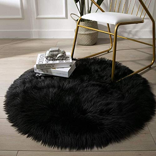 SODKK Teppich Modern Nachahmung Wolle Teppich Trendig Robust Qualität für Wohnzimmer, Esszimmer. Gästezimmer (Schwarz 120cm Rund)