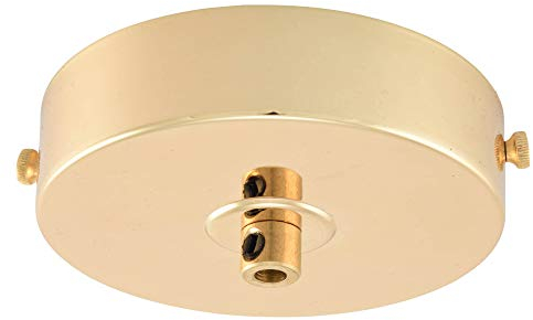 ElekTek Flache Deckenrosette Durchmesser 100 mm mit Haltebügel und Zugentlastung. Ideal für Vintage-Filament-Hängelampen. Metall- und Pulverbeschichtungen Messing