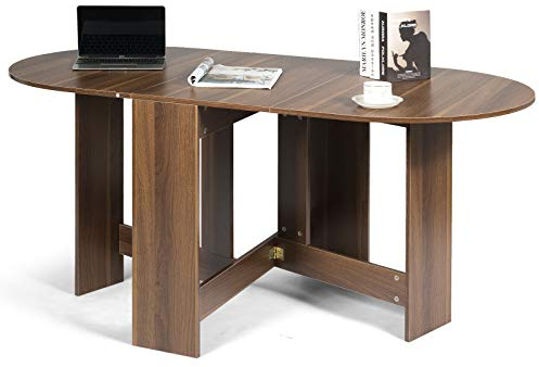DREAMADE Klapptisch, ausziehbarer Esszimmertisch, Beistelltisch Kaffetisch mit Holzoptik, Funktionstisch Ovaler Esstisch für Wohnzimmer Küche Büro, Braun