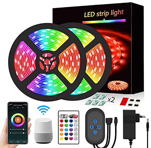 segrass LED Strip 10m,WiFi LED Streifen Kompatibel mit Alexa und Google Home,Music Sync,Farbwechsel,RGB LED Band Lichter, App-Steuerung,LED Lichtleisten für Zimmer Küche, Party,2 Rollen von 5m