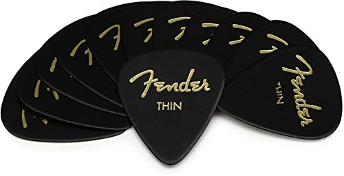 Fender® 351 Shape Classic Picks - Púas de celuloide (forma 351, 12 unidades, grosor: fino, color: negro)