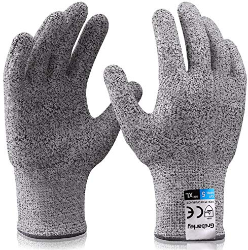 Grebarley Schnittschutzhandschuhe,Arbeitshandschuhe,Küchen Handschuhe,Level 5 Schutz,Lebensmittelecht,EN388 Zertifiziert,Gestrickt Handschuhe für Gartenbau/Baustelle/Küche (XL, 1Paar)