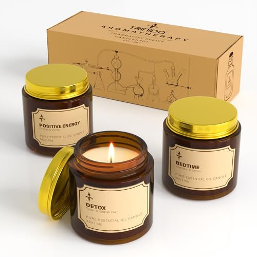 TRINIDa Lot de 3 bougies parfumées en cire de soja pour un sommeil profond, une énergie positive et une détoxification, combustion de 90 à 105 heures, coffret cadeau d'anniversaire, pour femme