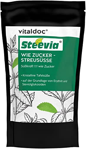 vitaldoc® Steevia Wie Zucker - Streusüße | Süßkraft 1:1 wie Zucker - Erythrit Steviolglykosiden - kalorienfrei - zuckerfrei - glutenfrei - laktosefrei | GESUND & Leben Qualität