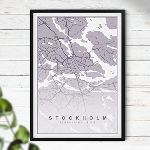 Hygge Creations Karte von Stockholm Druck – Karte Wandkunst, Reiseposter | Schweden Karte nur Druck A4