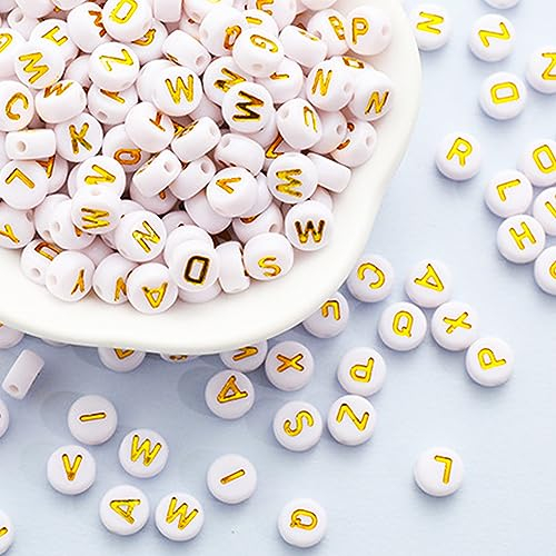 MiuCo Gold Buchstabenperlen zum Auffädeln, 1600 Stück Buchstaben Perlen für Armbänder und Gummiband, Perlen Buchstaben Zum Armband Bastelset, MiuCo Buchstaben Perlen Set mit Kasten