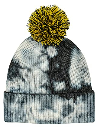 LARTIGUE Herren Strickmütze mit Batik-Effekt, Unisex, für Erwachsene, mit Bommel, schwarz,