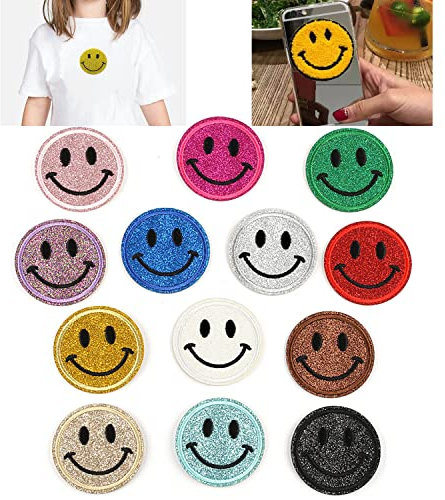 13 Stück Smile Face Aufnäher zum Aufbügeln, niedliches glückliches Gesicht, Kleidung, Nähen, Dekorieren, Basteln, Applikation, Flicken, Zubehör für Stoff, Kleid, Jeans, Hut, Dekorationen
