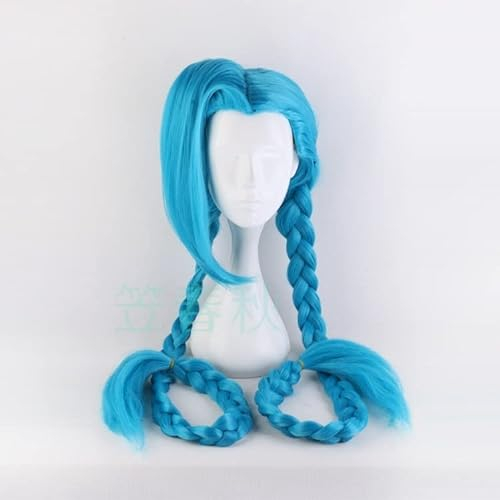 120cm/46.8 LOL Jinx Cosplay Perücke Jinx blaue Zöpfe The Loose Cannon Perücke mit blauen Zöpfen Jinx Haarkostüme
