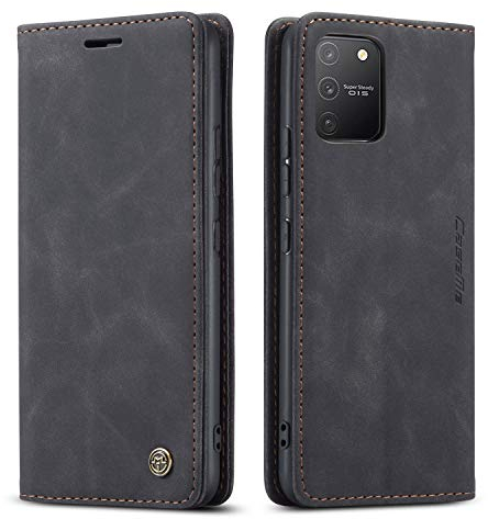 Ququcheng123 Lederhülle kompatibel mit Samsung Galaxy A91/M80S/S10 Lite Hülle,Flip Case Schutzhülle Klapphülle Handyhülle mit Standfunktion-Schwarz