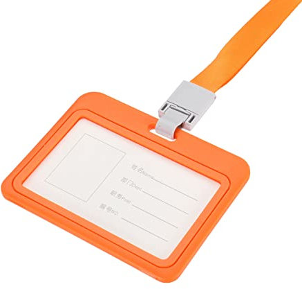 sourcing map Porte-Badge ID Support 4x3.1 Pouce Horizontal Nom Étiquette ABS Double Face Transparent Fenêtre avec Détachable Cou Cordon Orange