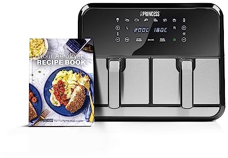 Princess double basket air fryer with 2x4L capacity - 62.2% less energy consumption - Separate temperatures for 2 baskets - 8 programmes - 2x1600 Watt - 38.4 x 37.4 x 30.8 cm - 182074