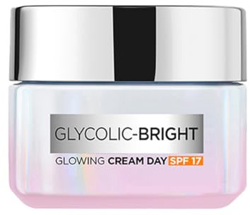 L'Oreal Paris Glycolic Bright Day Cream with SPF 17, 15 ml |Skin Brightening Cream with Glycolic Acid that Visbily Minimizes Spots & Reveals Even Toned Skin