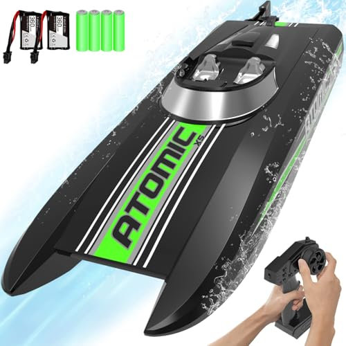 VOLANTEXRC Remote Control Boats for Pools and Lakes 20+MPH Atomic XS High Speed RC Boat for Kids or Adults Remote Controlled Boat with 2 Batteries & Reverse Function (795-5 Black)