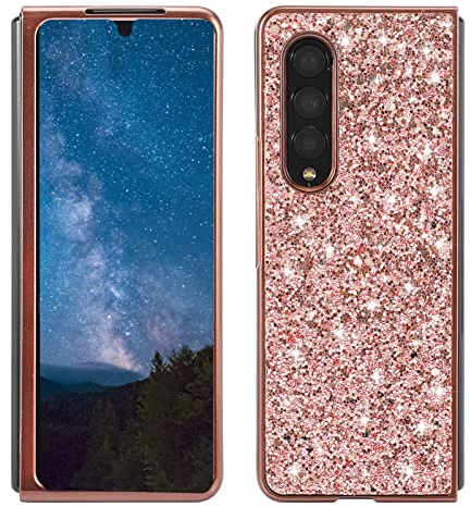 DasKAn Kompatibel für Samsung Galaxy Z Fold 4 5G Glitzer Hülle, Glänzend Galvanisch Weich Gummi Stoßstange Fallschutz Kratzfest Stoßfest Ultra Dünn Flexibel TPU Rückseite Schutzhülle, Rose Gold