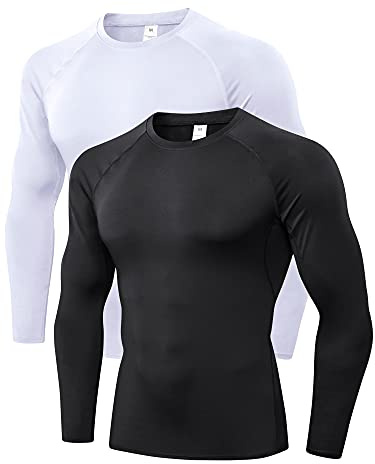 LNJLVI 2er Pack Herren Kompressionsshirt Langarm Funktions Shirt Sportshirt Laufshirt