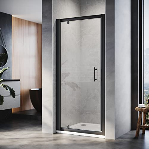 ELEGANT 760mm Black Pivot Hinge Shower Enclosure 6mm Glass Reversible Cubicle Door
