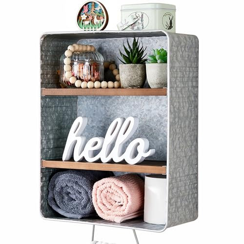 WOODEXPE Baignoire galvanisée avec étagères, décoration de salle de bain rustique rustique