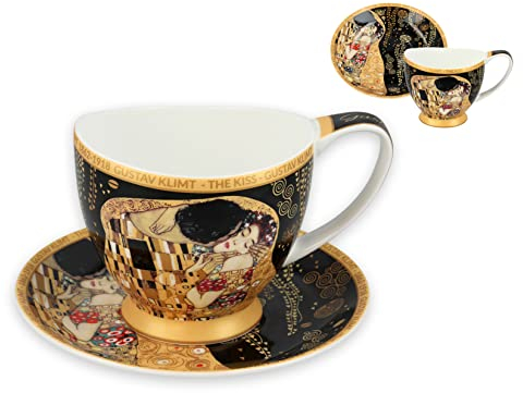 CARMANI - Teetasse und Untertasse aus Keramik mit Gustav Klimt, The Kiss 350 ml