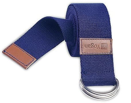 Yogan Yoga Belt/Yoga Strap | 100% Cotton | Pilates Belt/Strap | Solid SS D-Rings | Grippy Texture | 1.85m