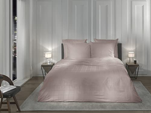 Heckett & Lane Mako-Satin Bettwäsche 135x200 Diamante Rose Tan rosa Wende Karo Uni