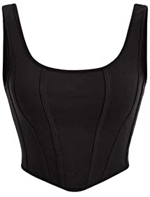 GORGLITTER Bauchfreies Oberteil Damen Sommer Y2k Crop Top 90s Mit U-Ausschnitt Basic Schwarz S