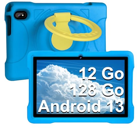 AOCWEI Android 13 Tablette Tactile Tablette Enfants 10 Pouces Octa-Core 12Go + 128Go ROM (512 TF) 5G WiFi | FHD | 5 +8MP | Parental Contrôle | Bluetooth 5.0 | Kids Tablette Étui Antichoc EVA - Bleu