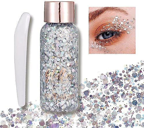 Gel Holográfico para Cuerpo y Rostro, Glitter para Maquillaje de Ojos, Cabello y Uñas, Gel de Larga Duración para Fiestas, Arte DIY, 32 ml ( Plateado)