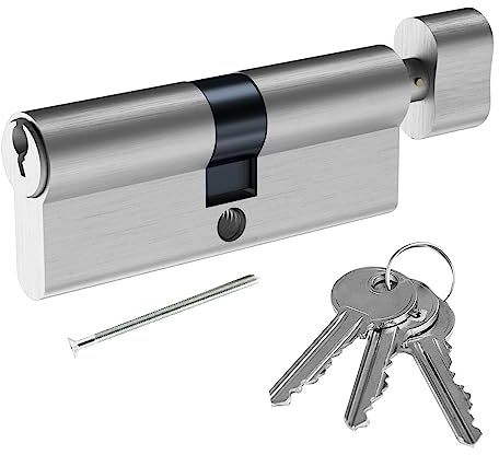 SISAV 50/45T Thumb Turn Euro Lock Cylinder(95mm),Brass Material,Nickel Surface Treatment,High Security,Anti-Drill,with 3 Keys