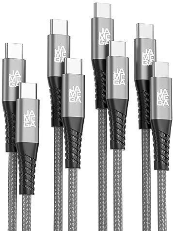 JAMEGA - USB Typ C Kabel Grau [4 Pack 0,5M 1M 2M 3M]| USB C Lade & Datenkabel Fast Charge Snyc USB C Stecker/Stecker kompatibel mit iPhone 15 Pro Max iPad Pro Air Samsung Macbook Tablets Huawei uvm.