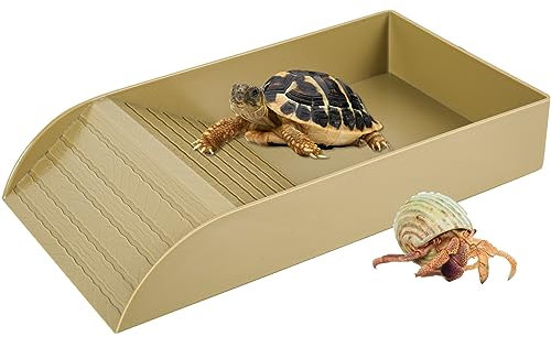 JETHMA Tortoise Water Dish, Tortoise Bath Dish, Anti Slip Reptile Pool Bowl with Ramp, Reptile Feeding Box Dish, Tortoise Water Bowl For Basking Feeding Bathing (Brown)