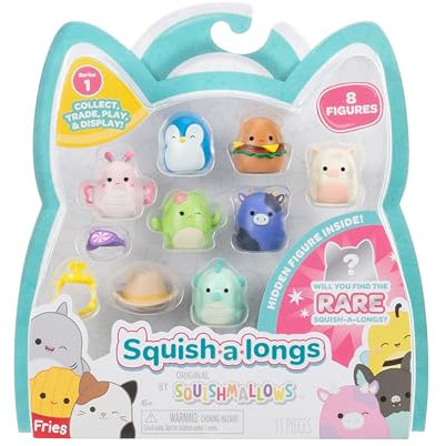 Squish-a-longs SQAL0022 - Confezione da 8 pezzi, serie 1, stile 1, contiene 8 x 2,5 cm Mini Squish con 2 accessori, 1 anello e 1 manuale di raccolta per collezionare, scambiare e giocare