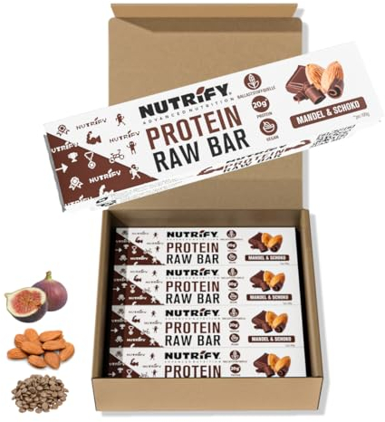 NUTRIFY Protein Raw Bar Schoko Mandel – 12 x 45g, Vegan, Protein mit Mandeln & Feigen, Glutenfrei, Ohne Zusatz von Zucker, Natürliche Zutaten, Ideal für Sport & Fitness, Gesunder Snack im Vorteilspack