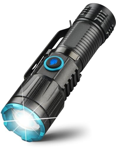 UltraFire Linterna LED recargable, 1000 lúmenes, zoomable, mini linterna, 4 modos de bolsillo, linterna superbrillante XPH50 LED, pequeña linterna con batería
