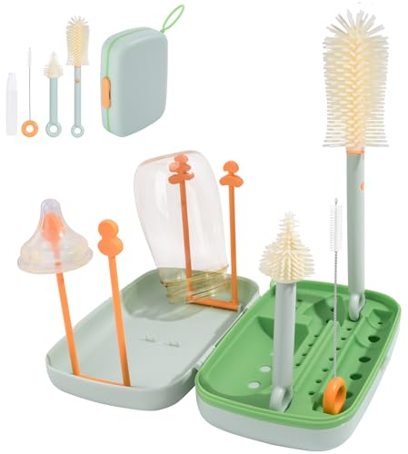 Bebamour Baby Bottle Brush Set 7 in 1 Portable Cleaning Kit, Green