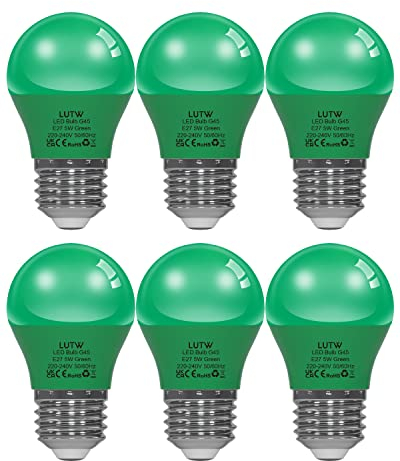 LUTW Grün Bunte Glühbirnen E27, 5W LED Farbige Glühbirne ersetzt 40W Glühlampe, G45 Farbig Leuchtmittel Lampe für Hochzeit Halloween Weihnachten Party Bar, 6 Stück