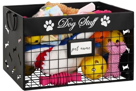 Whchiy Metal Dog Toy Storage Basket With Handles and Label Position Design - Pet Organizer for Toys, Blankets, Clothes and Food (Label Not Included)