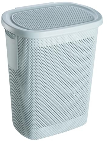 keeeper Wäschebox in Strick-Optik, Aufklappbarer Deckel, Luftdurchlässig, Kunststoff, 47,5 x 36 x 57,5 cm, Arne, Blau (Nordic Blue)