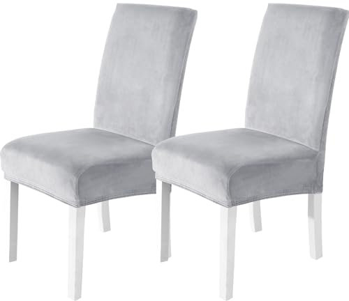 CYCMACO Stuhlhussen Samt 2er Set, Stretch Stuhlüberzieher, Stuhlbezug Schwingstuhl, Hussen Für Stühle Hochlehner, Stuhlbezüge Kratzfest, Universal Chair Cover Waschbarer, Weiß
