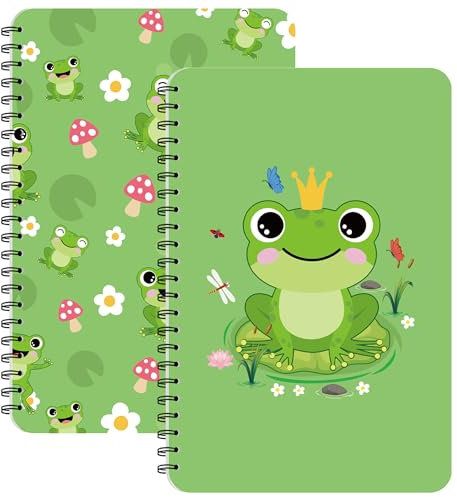 Obussgar 2Pcs A5 Cute Frog Spiral Notebook, Cartoon Frog Notebook, Children's Diary Notepad
