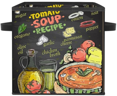 VAPOKF Faltbare Aufbewahrungsbox, Stoff-Aufbewahrungskorb, Würfel, Organizer, Behälter mit Griffen für Spielzeug, Kleidung, Bücher, Schrank, Schlafzimmer, Zuhause – Tomatensuppe Rezept Menü