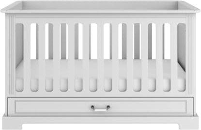 Siblo Babybett mit Schublade 70x140 cm - INES Kollektion - Beistellbett Baby aus Holz - Kinderbett umbaubar - Bett Baby Mitwachsend - Gitterbett - Weiß