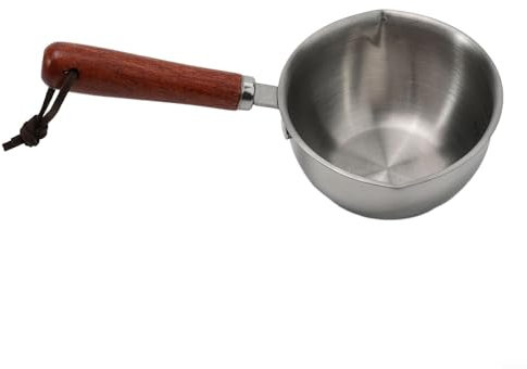 Casserole à lait chaude avec poignée en bois - En acier inoxydable - Avec bec verseur double face - Poêle à chocolat au lait - Casserole pour faire bouillir les œufs, réchauffer le lait, faire mijoter