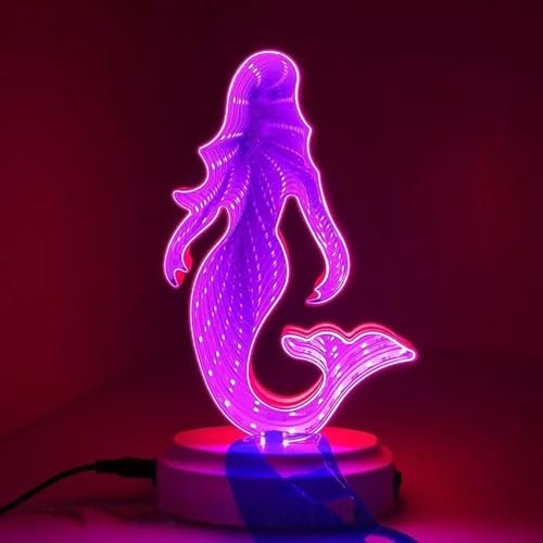 ZVO LED Neonschild Nachtlicht, LED Meerjungfrau Spiegel Tunnel Licht Leuchtreklame Dekoration, Batterie/USB Spiegel mit 3D-Effekt Neon Sign für Weihnachten Kinder Spielzimmer Bar Club Party Dekor