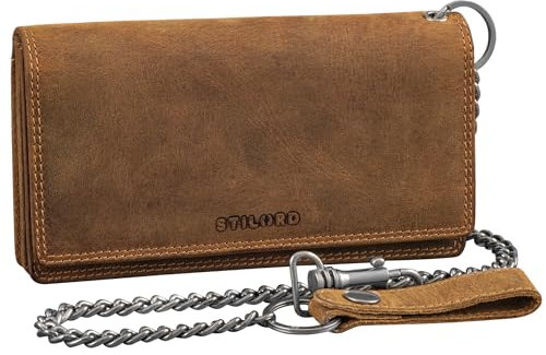 STILORD 'Leonidas' Leder Portemonnaie Herren mit Kette RFID Brieftasche Geldbörse Echtleder Vintage Geldbeutel Männer Wallet Portmonee aus echtem Leder, Farbe:Bergamo - braun