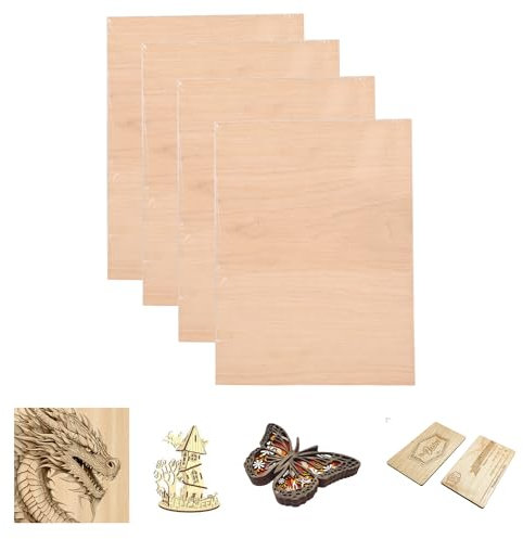 SCULPFUN 4 Stück Kirschholz Sperrholzplatten, 3mm dick Sperrholzbrett 30cm*20cm unbehandeltes Holz für Bastelarbeiten, Lasergravur und Schneiden