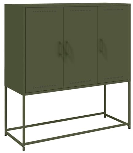 vidaXL Highboard, Hochschrank mit Stauraum Tür, Kommode für Wohnzimmer Schlafzimmer, Sideboard Beistellschrank, Industrie-Stil, Olivgrün Stahl